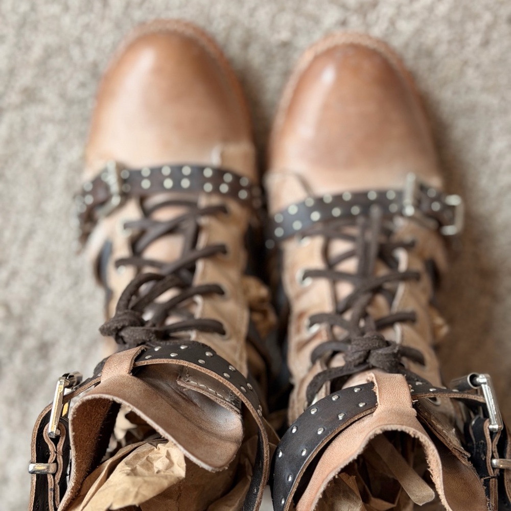 Freebird Brown Leather Ankle Boots with Studded Straps - Picture 3 of 7